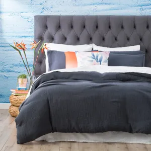 Renee Taylor  Solana Washed Cotton Textured Quilt Cover Set - Blue