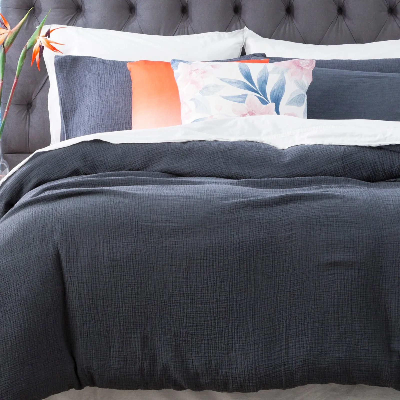 Renee Taylor  Solana Washed Cotton Textured Quilt Cover Set - Blue