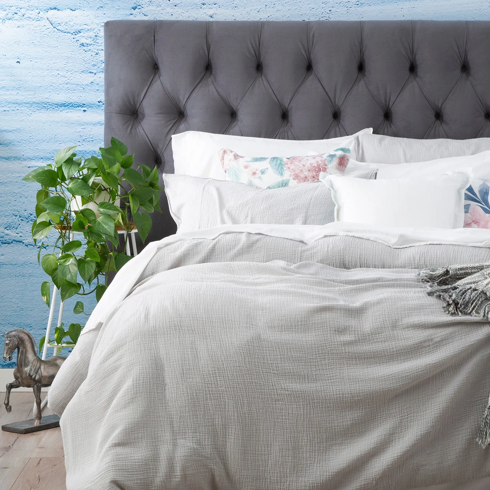 Renee Taylor  Solana Washed Cotton Textured Quilt Cover Set - Silver