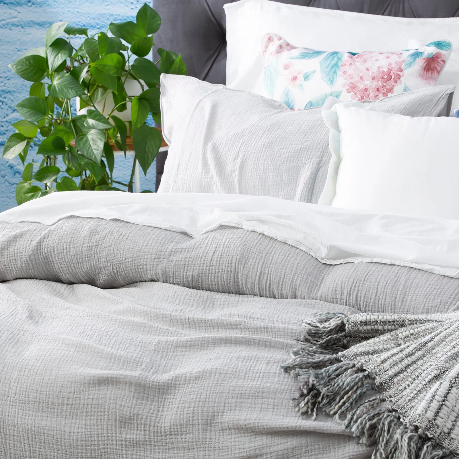 Renee Taylor  Solana Washed Cotton Textured Quilt Cover Set - Silver