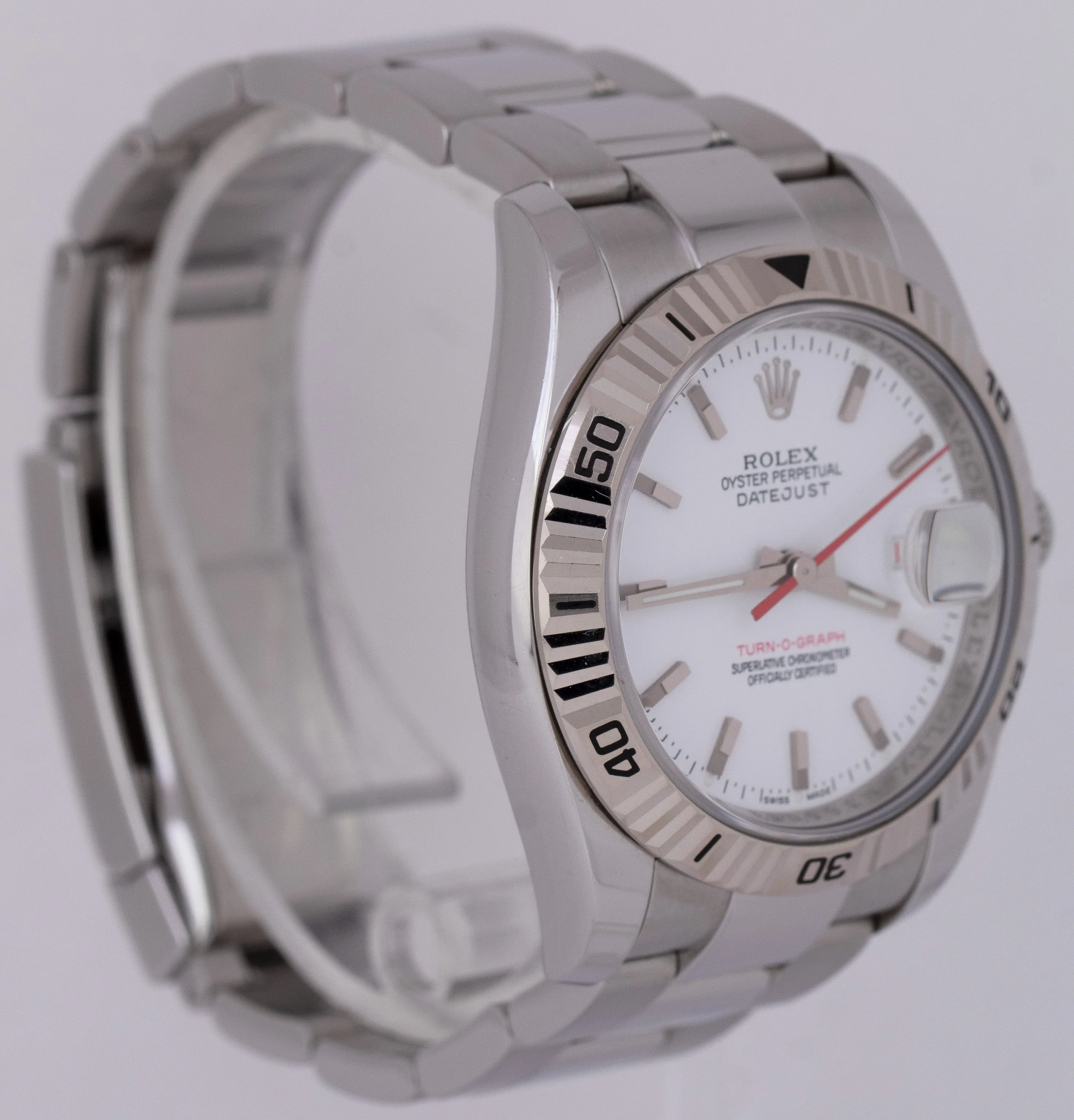 Rolex DateJust Turn-O-Graph Thunderbird White Red Stainless Steel Watch 116264