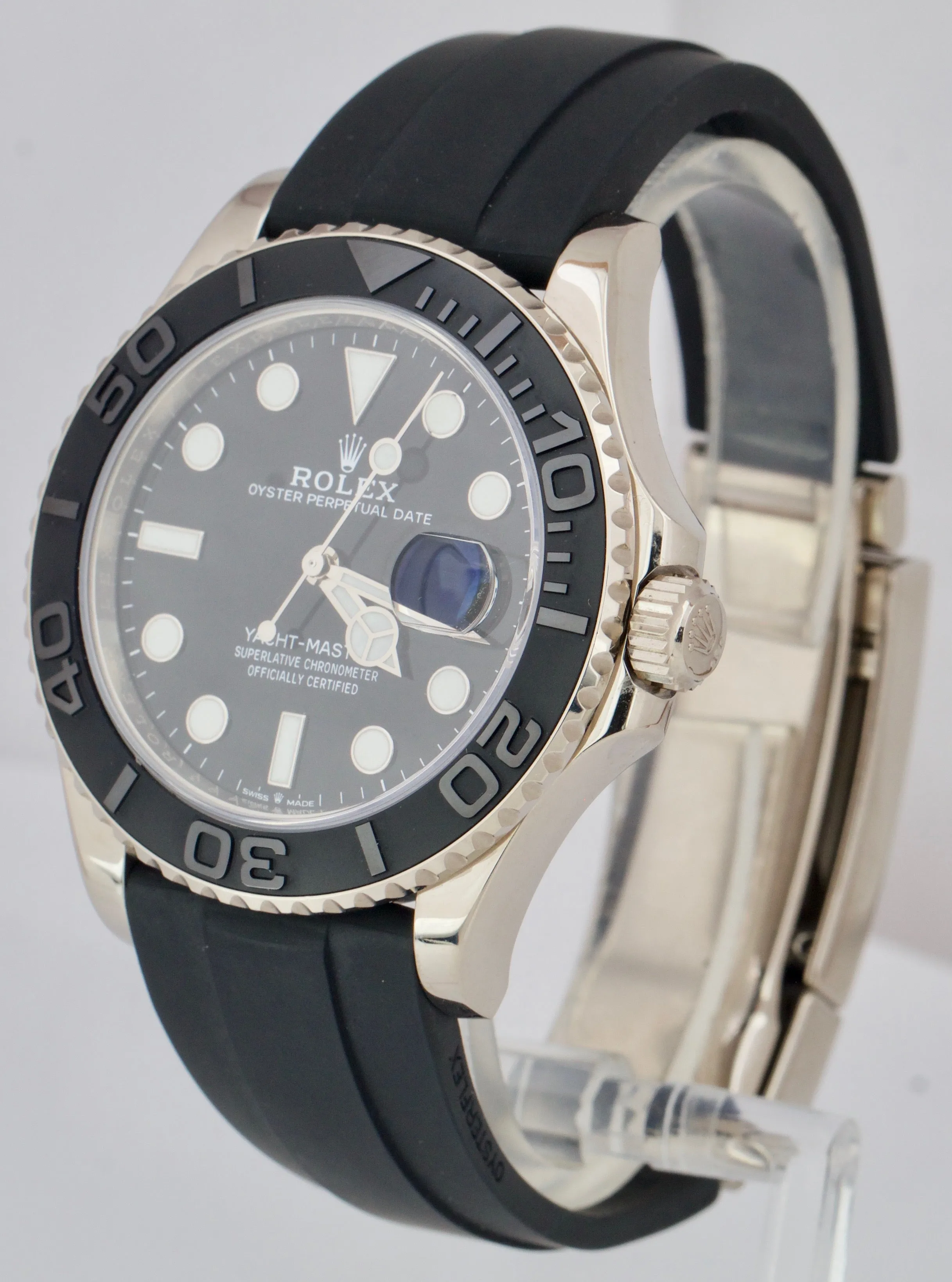 Rolex Yacht-Master PAPERS 18K White Gold Oysterflex Black 42mm Watch 226659 B P