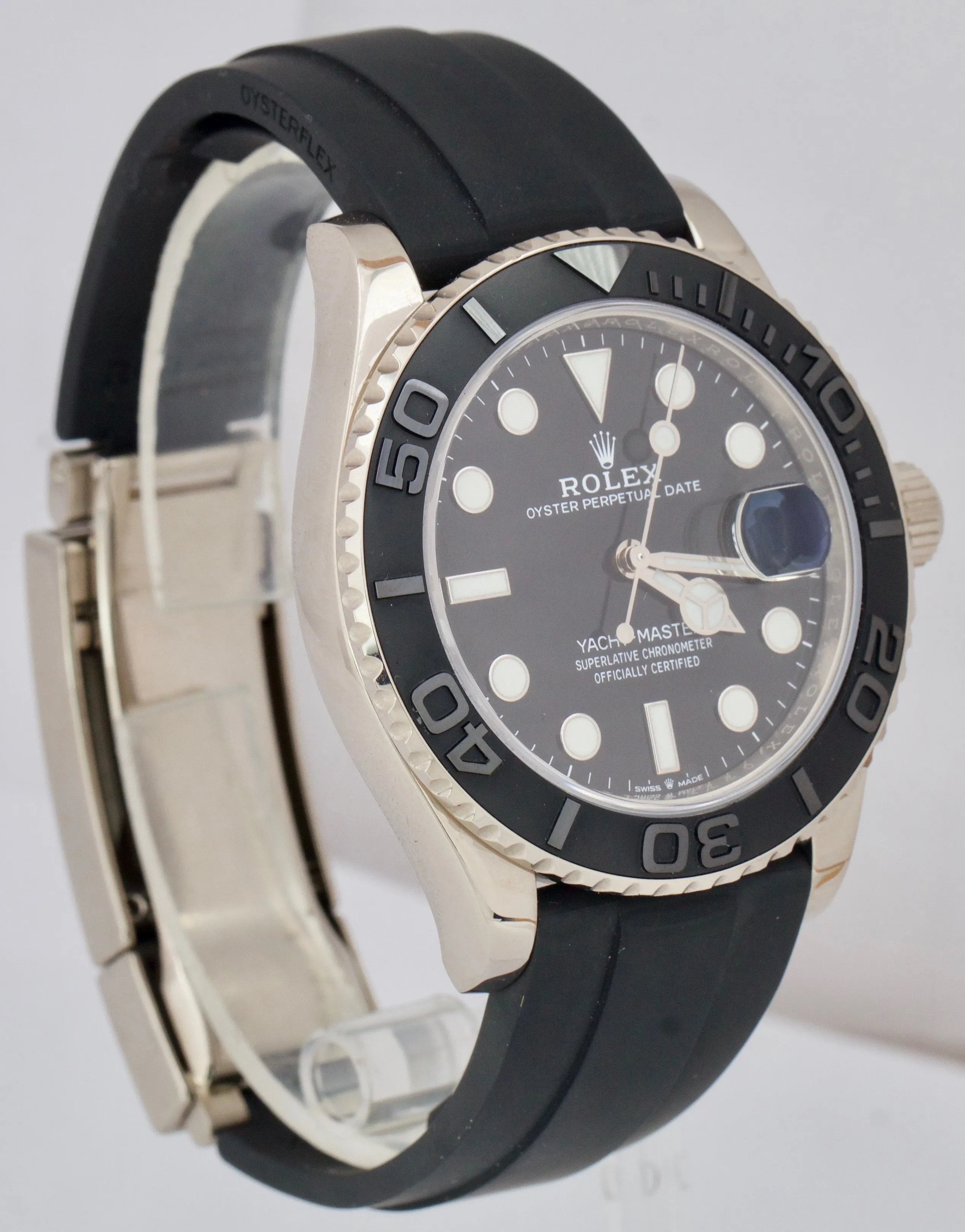 Rolex Yacht-Master PAPERS 18K White Gold Oysterflex Black 42mm Watch 226659 B P