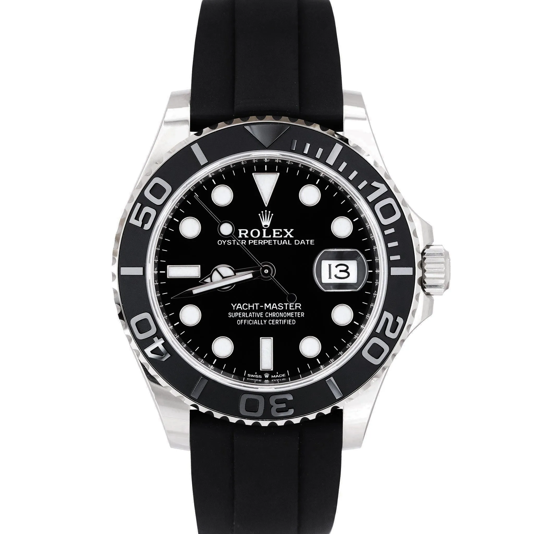 Rolex Yacht-Master PAPERS 18K White Gold Oysterflex Black 42mm Watch 226659 B P