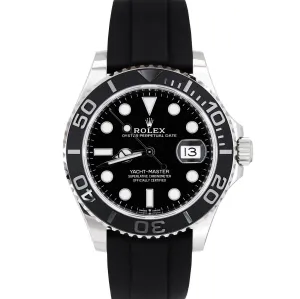 Rolex Yacht-Master PAPERS 18K White Gold Oysterflex Black 42mm Watch 226659 B P