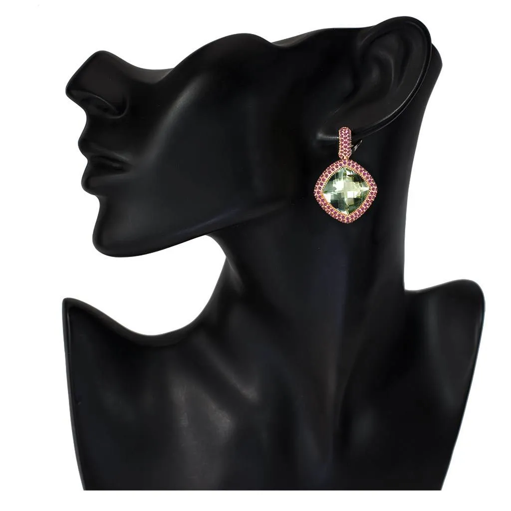 Rose Gold Royal Earrings with Green Amethyst & Garnet