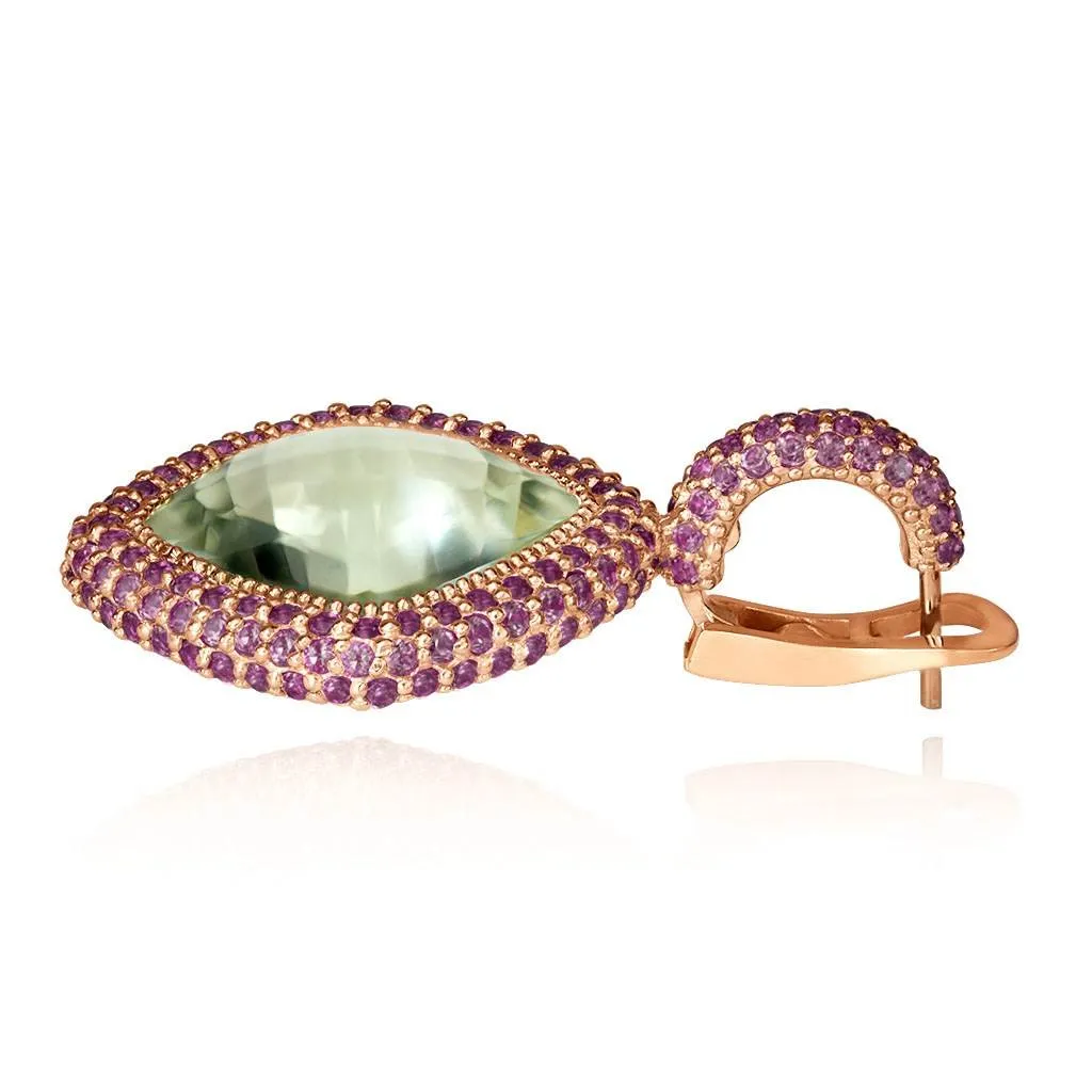 Rose Gold Royal Earrings with Green Amethyst & Garnet