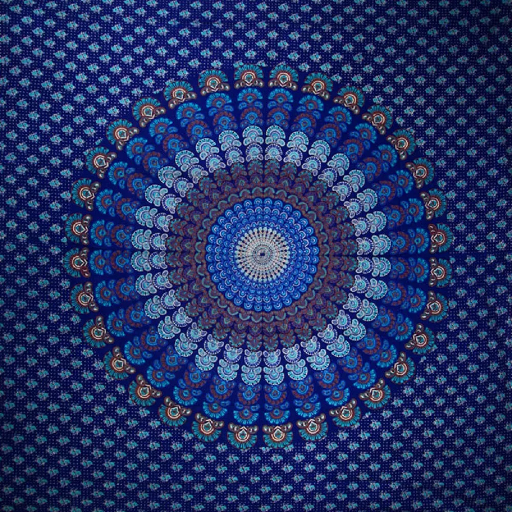 Royal Blue Peacock Dance Mandala Tapestry