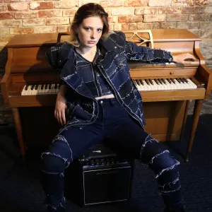 Shoulder To The Wheel - Genderless, upcycled denim jacket with shoulder pads