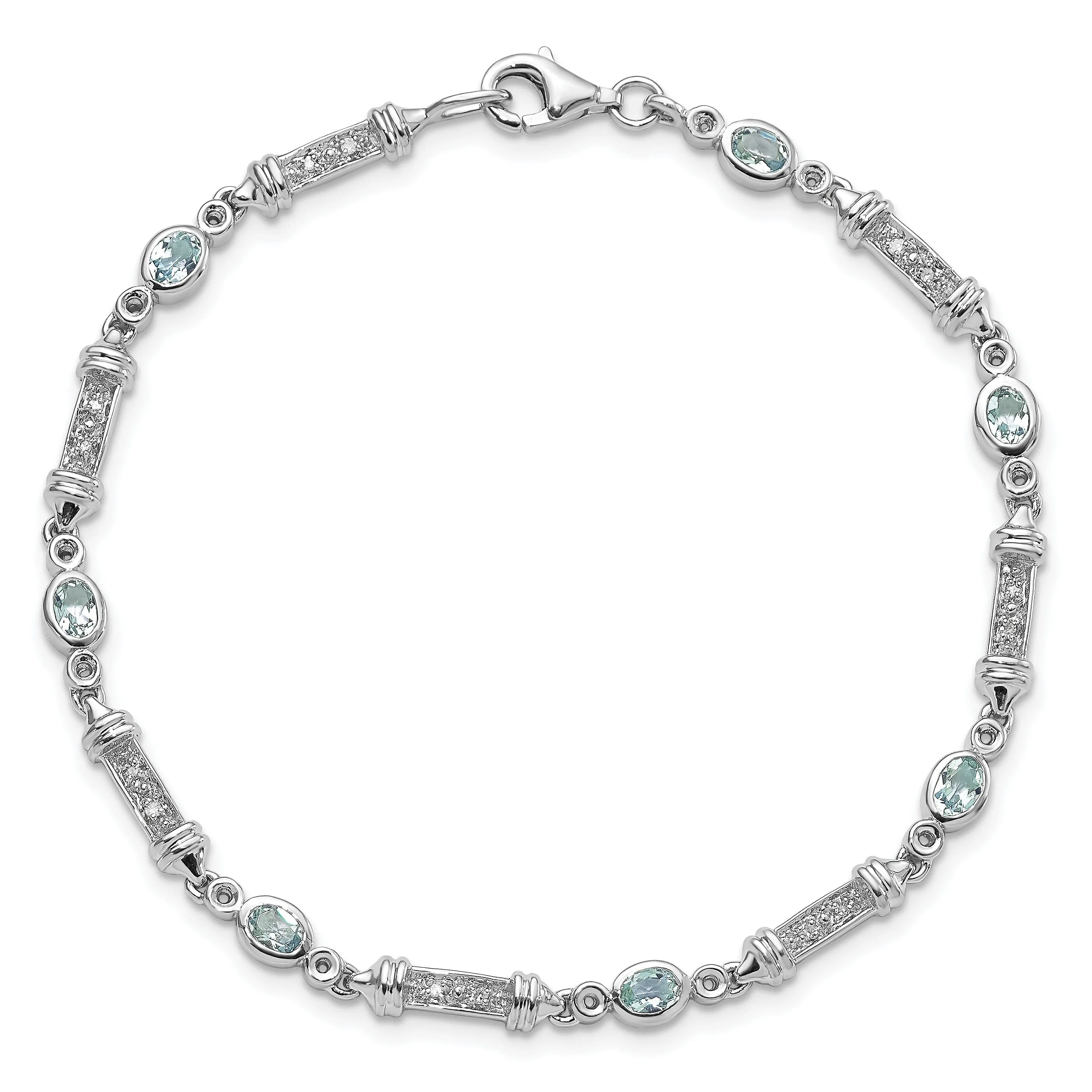 Silver Aquamarine Gemstone Diamond Bracelet
