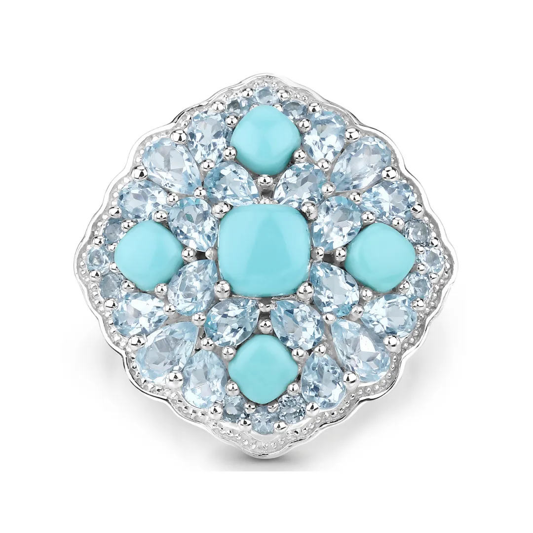 Silver Turquoise Cluster Ring