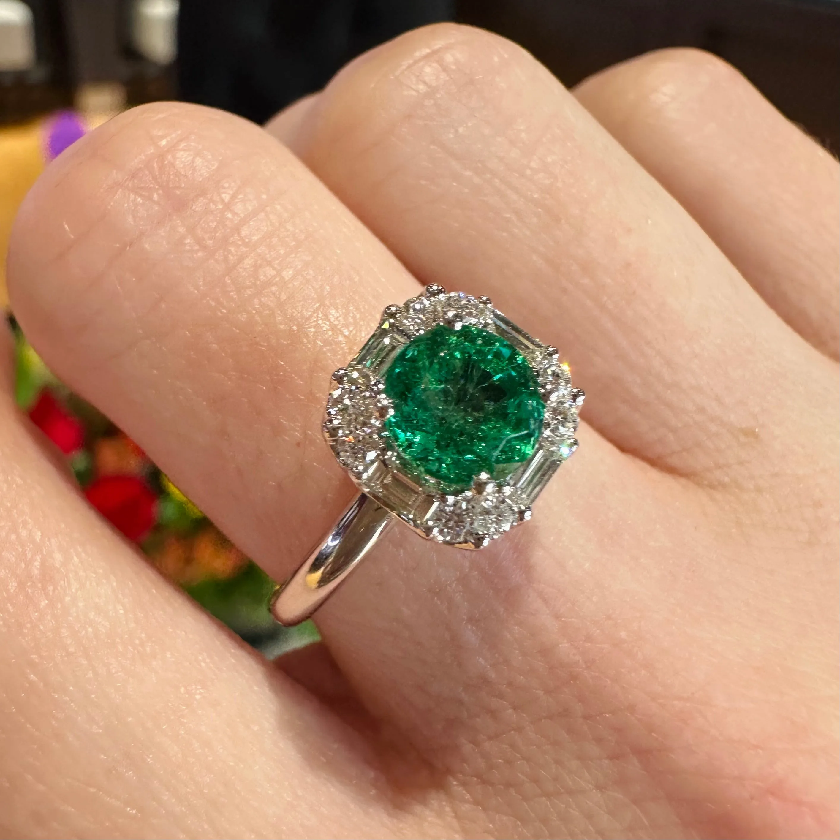 Simon G. Mosaic Emerald Diamond Ring 18K White Gold LR5003