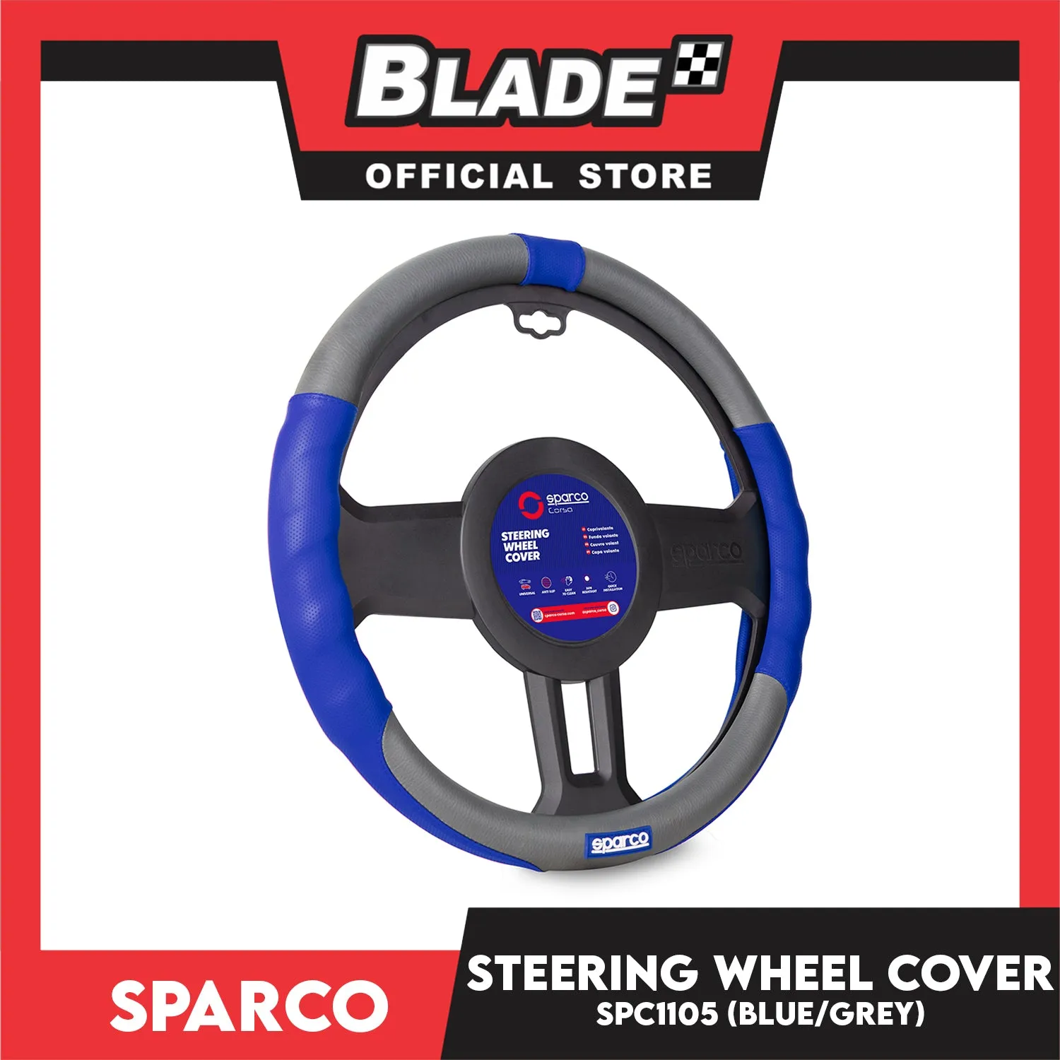 Sparco Steering Wheel Cover SPC1105 (Blue/Grey) for Toyota, Mitsubishi, Honda, Hyundai, Ford, Nissan, Suzuki, Isuzu, Kia, MG and more