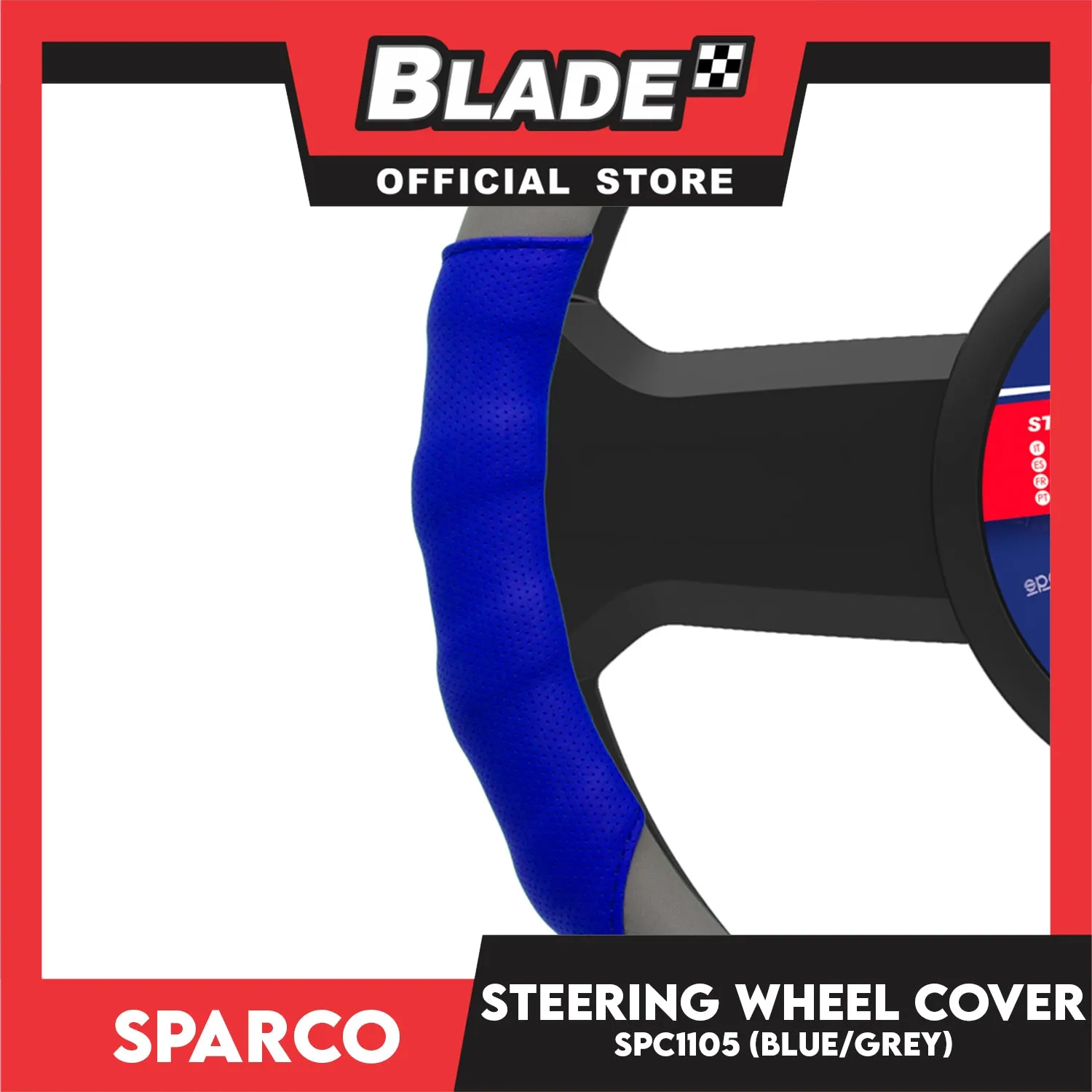 Sparco Steering Wheel Cover SPC1105 (Blue/Grey) for Toyota, Mitsubishi, Honda, Hyundai, Ford, Nissan, Suzuki, Isuzu, Kia, MG and more