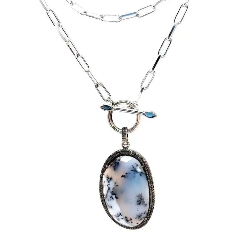 Statement Agate Pedant Silver Chain Toggle Necklace