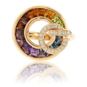 Step Cut Mixed Gemstone Rainbow Circle Ring