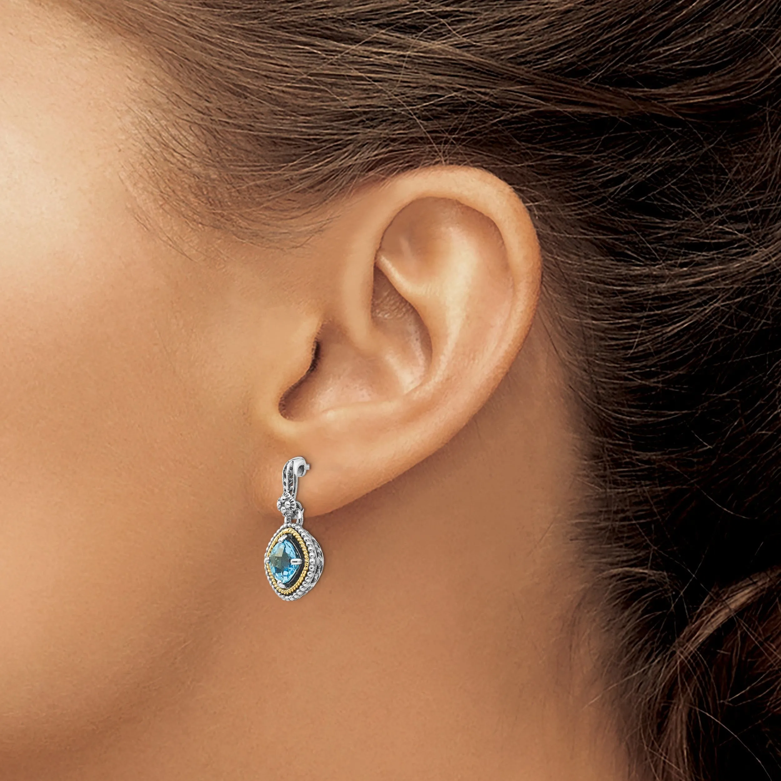 Sterling Silver Gold Swiss Blue Topaz Earrings