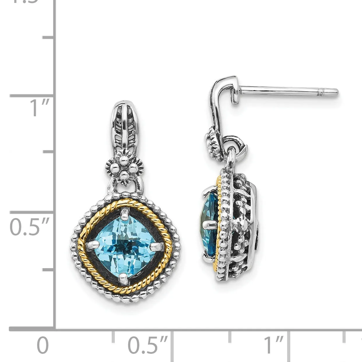 Sterling Silver Gold Swiss Blue Topaz Earrings