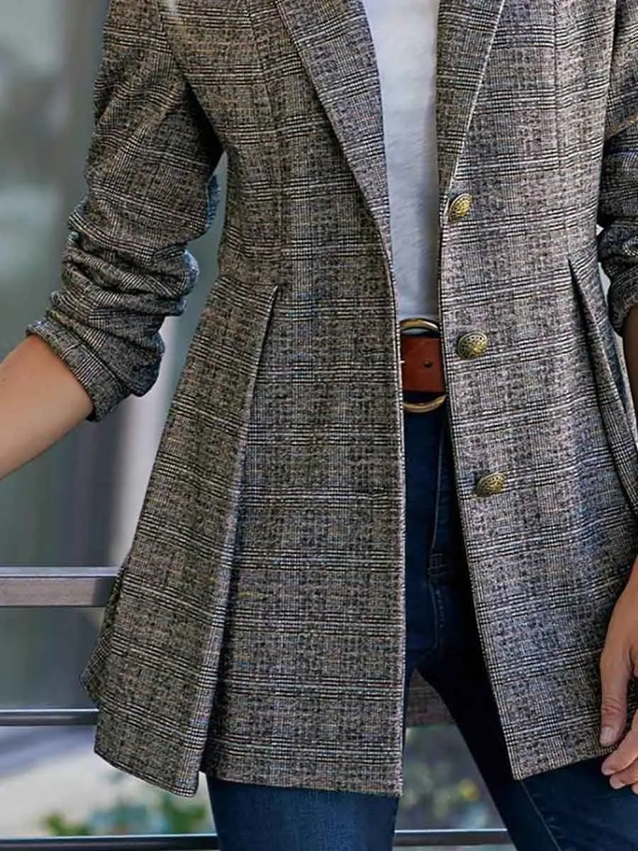 Stunncal Fashion Street Plaid Patchwork Buckle Turn-back Collar Outerwear(3 Colors)