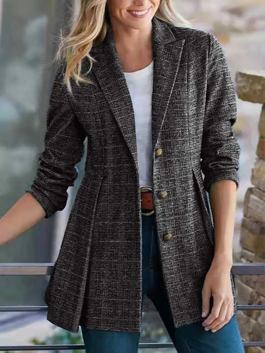 Stunncal Fashion Street Plaid Patchwork Buckle Turn-back Collar Outerwear(3 Colors)