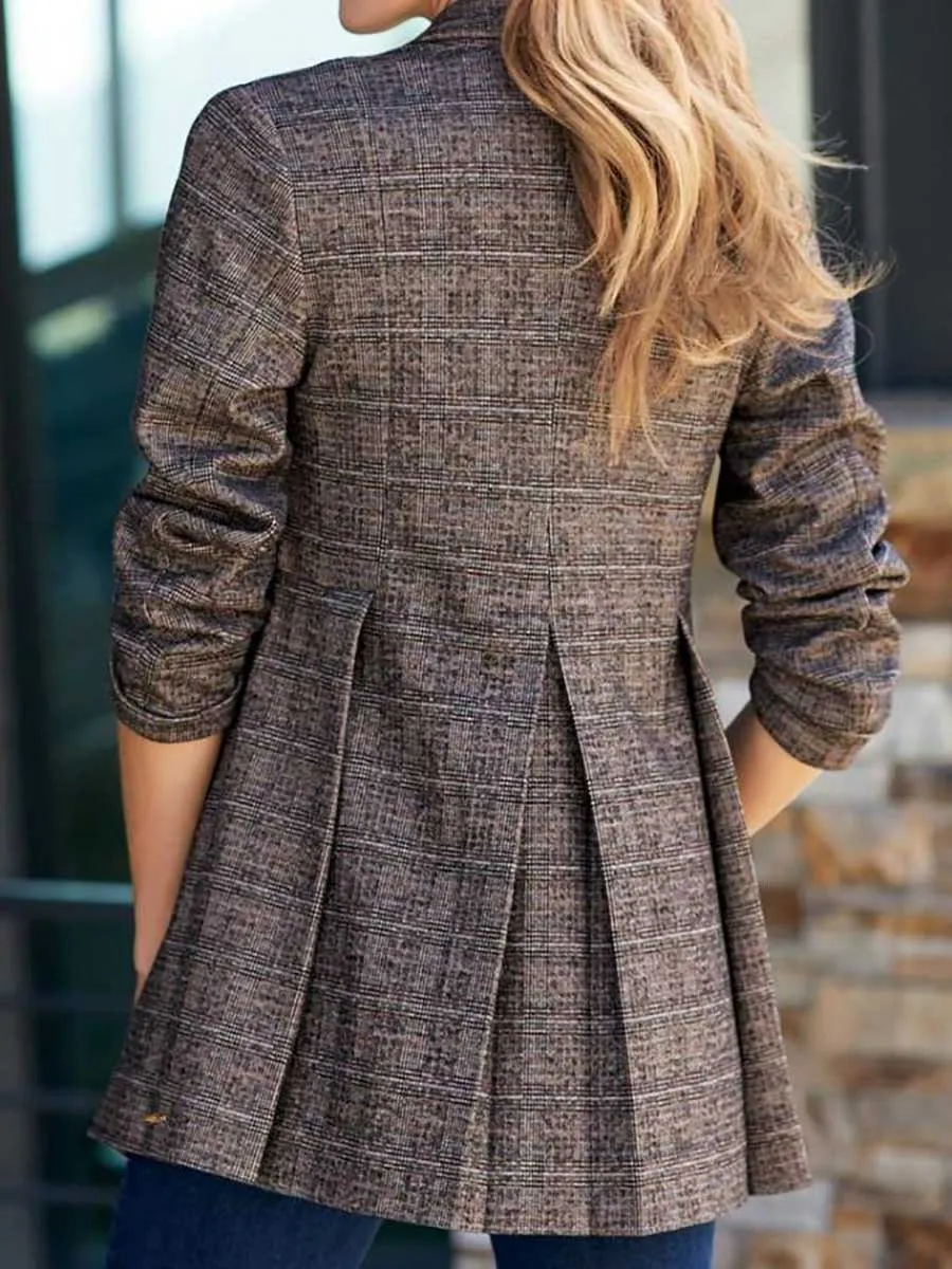 Stunncal Fashion Street Plaid Patchwork Buckle Turn-back Collar Outerwear(3 Colors)