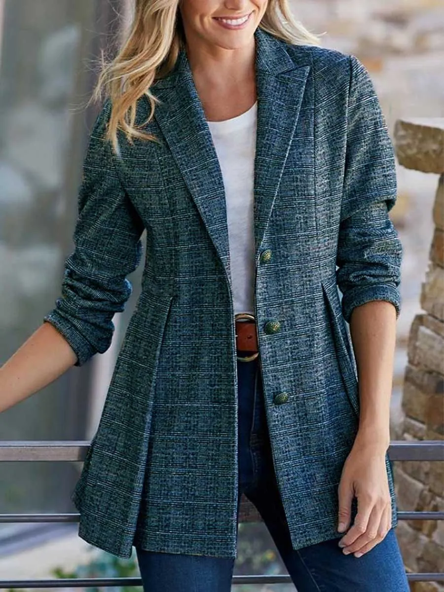 Stunncal Fashion Street Plaid Patchwork Buckle Turn-back Collar Outerwear(3 Colors)