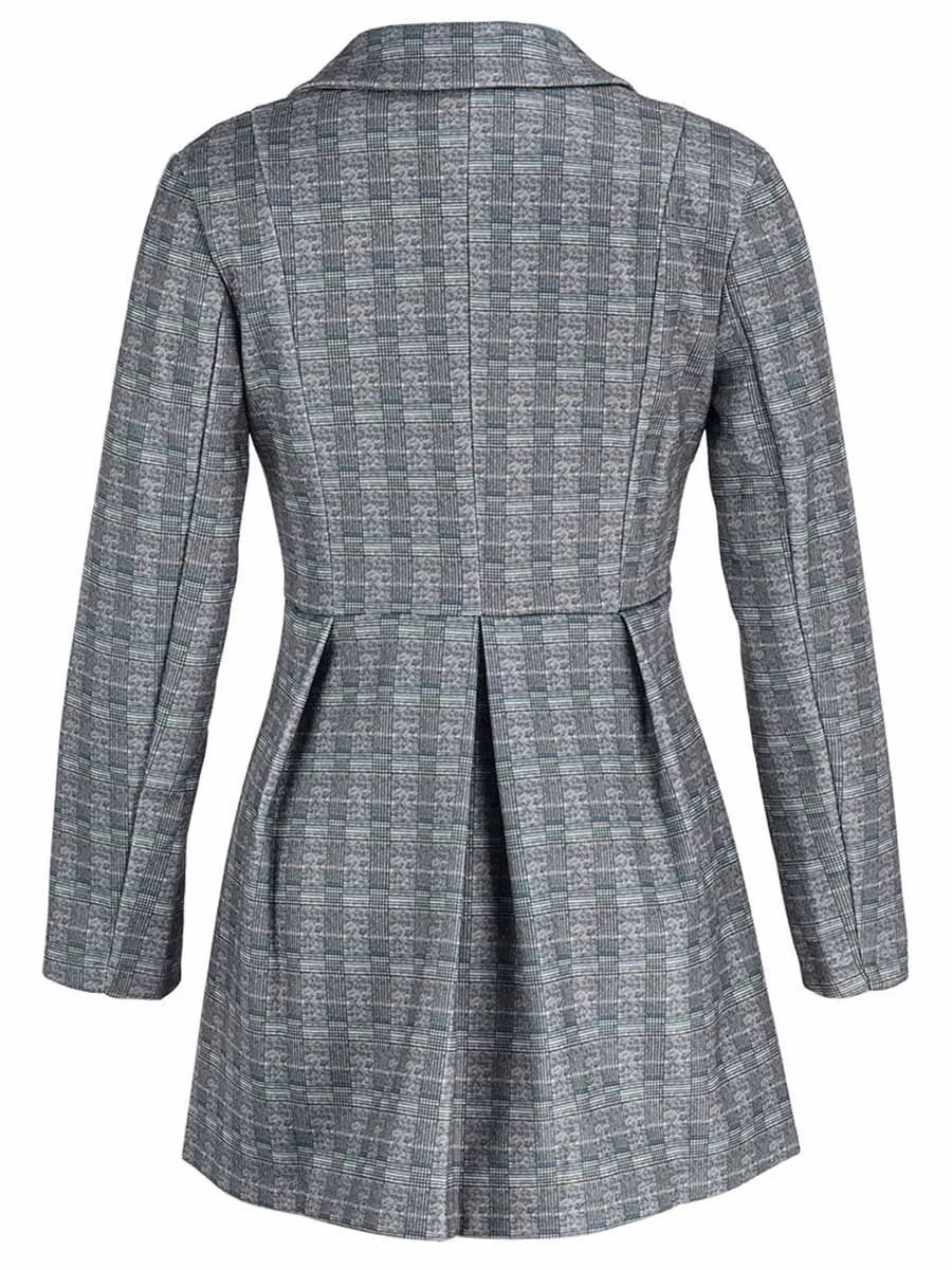 Stunncal Fashion Street Plaid Patchwork Buckle Turn-back Collar Outerwear(3 Colors)