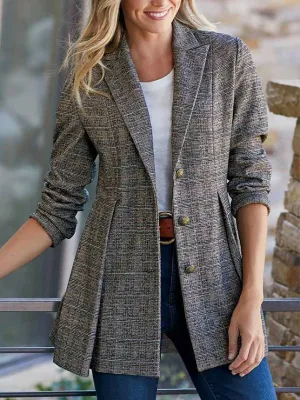 Stunncal Fashion Street Plaid Patchwork Buckle Turn-back Collar Outerwear(3 Colors)