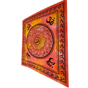 Sunburst Wall Decor Aum Shanti in Sanskrit on a Lotus Mandala Tapestry
