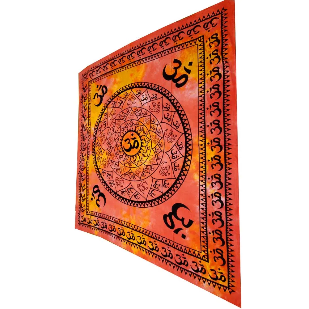 Sunburst Wall Decor Aum Shanti in Sanskrit on a Lotus Mandala Tapestry