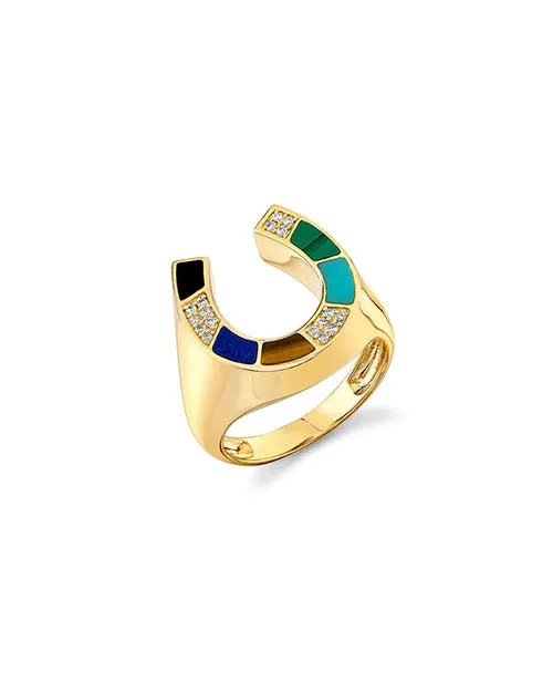 SYDNEY EVAN | Mosaic Horseshoe Signet Ring | Gold