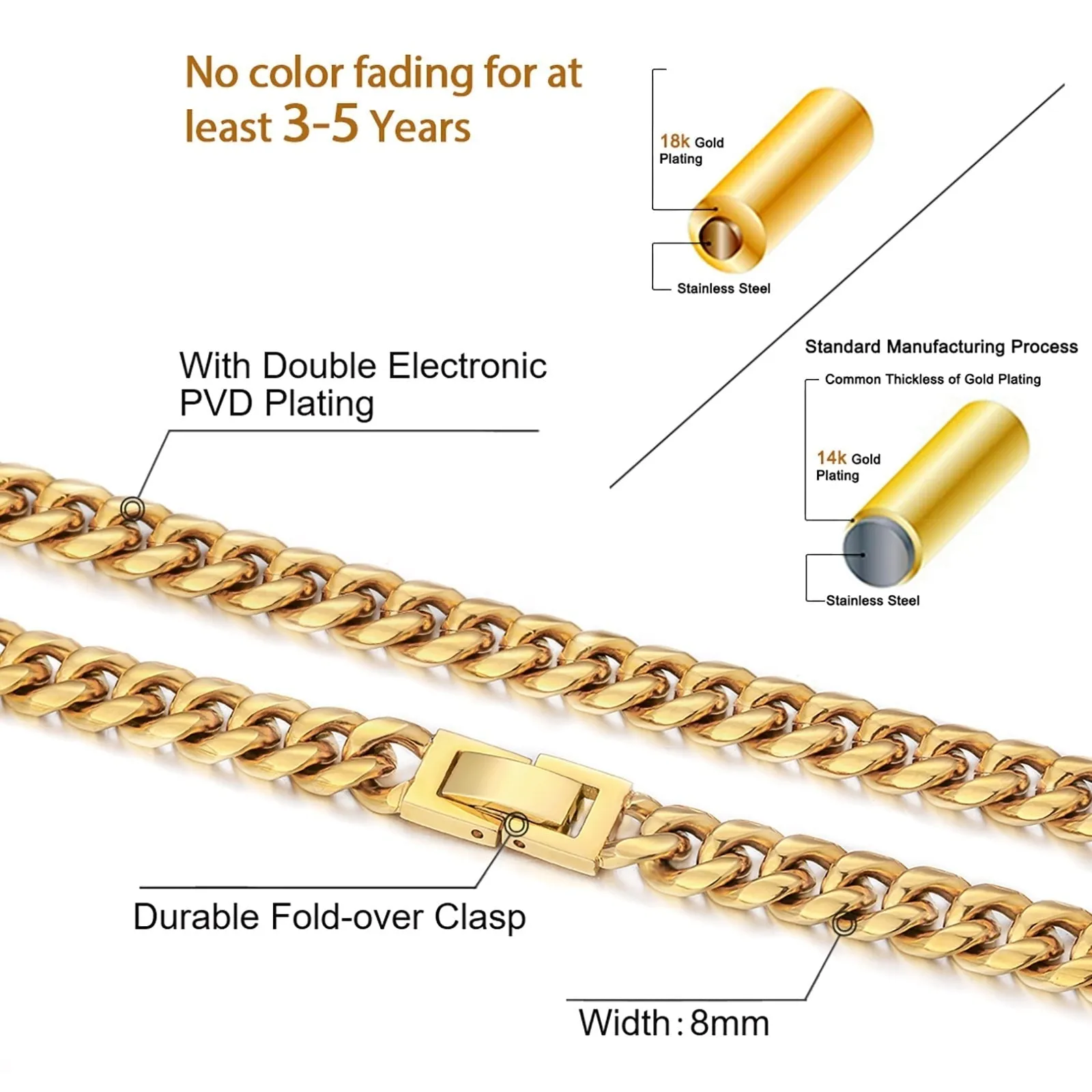 The Golden Age® - 8mm Miami Cuban Link Chain 18K Gold Plated
