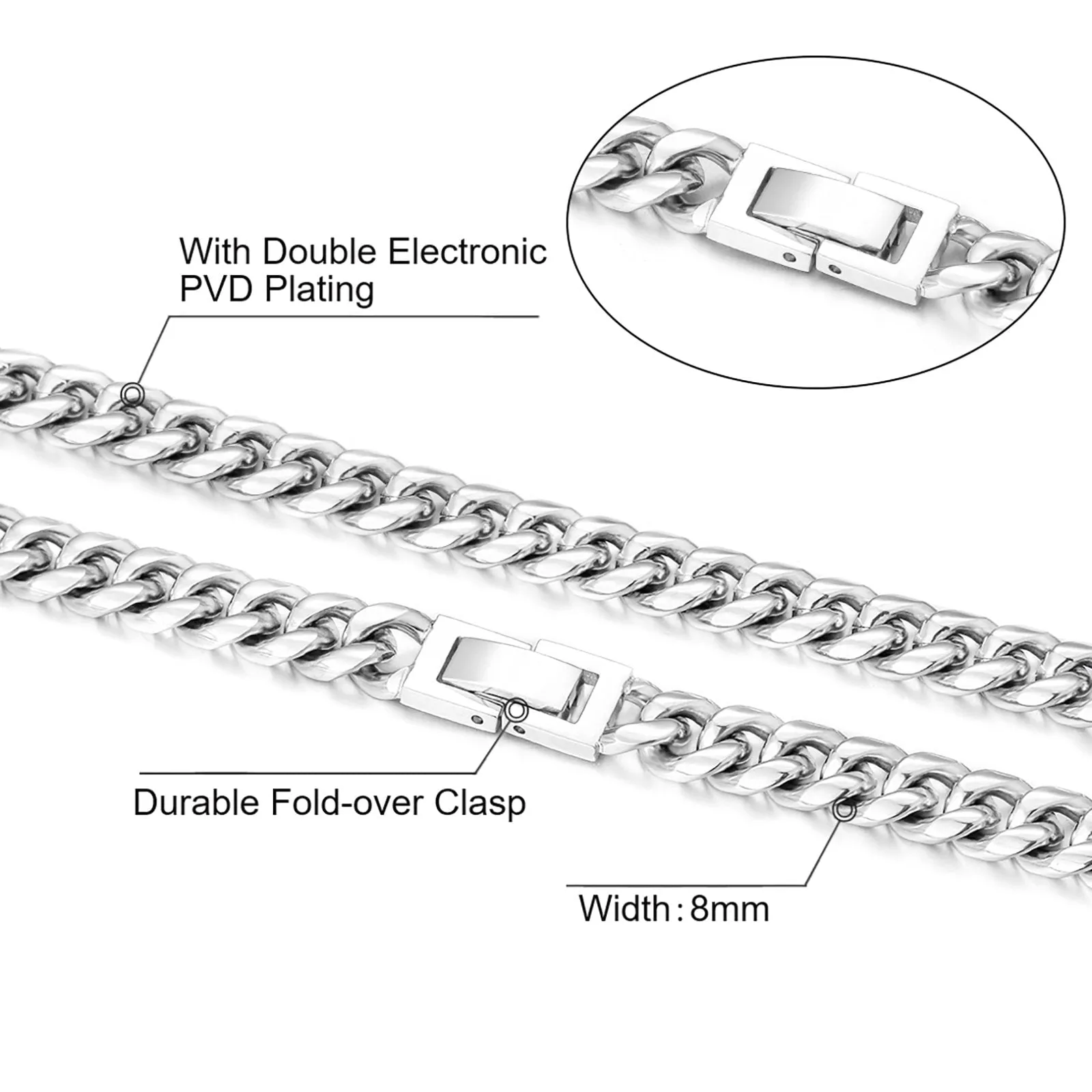 The Silver Lining® - 8mm Miami Cuban Link Chain White Gold Plated