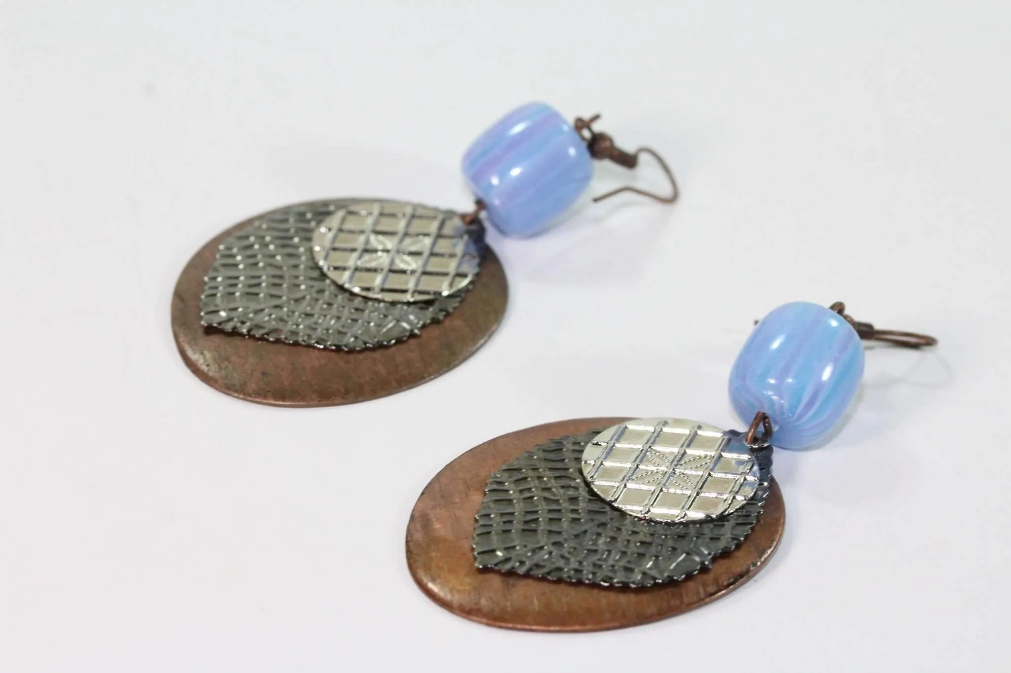 Three Disc & Stone Earrings