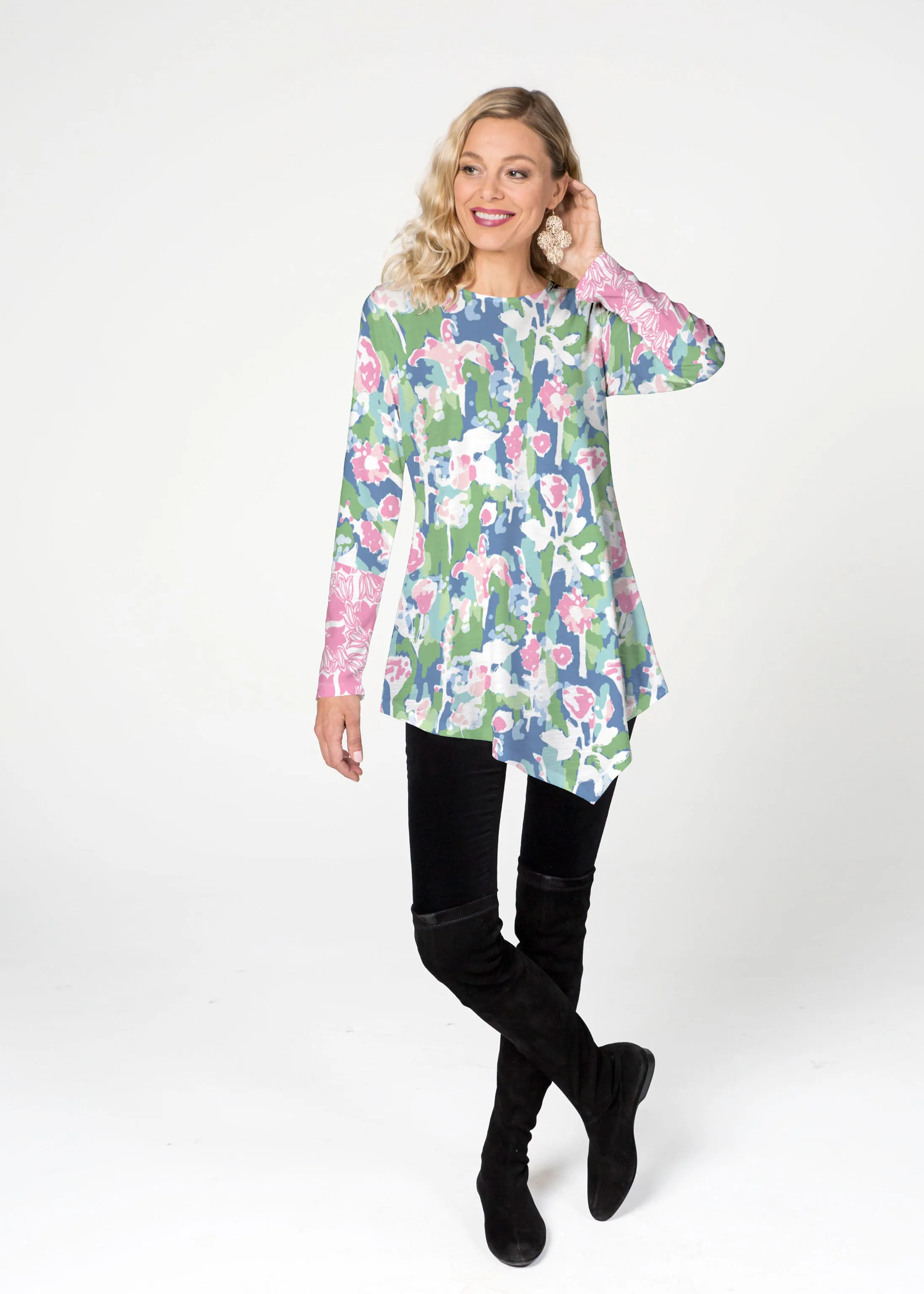Tiptoe Tulips (20416) ~ Asymmetrical French Terry Tunic