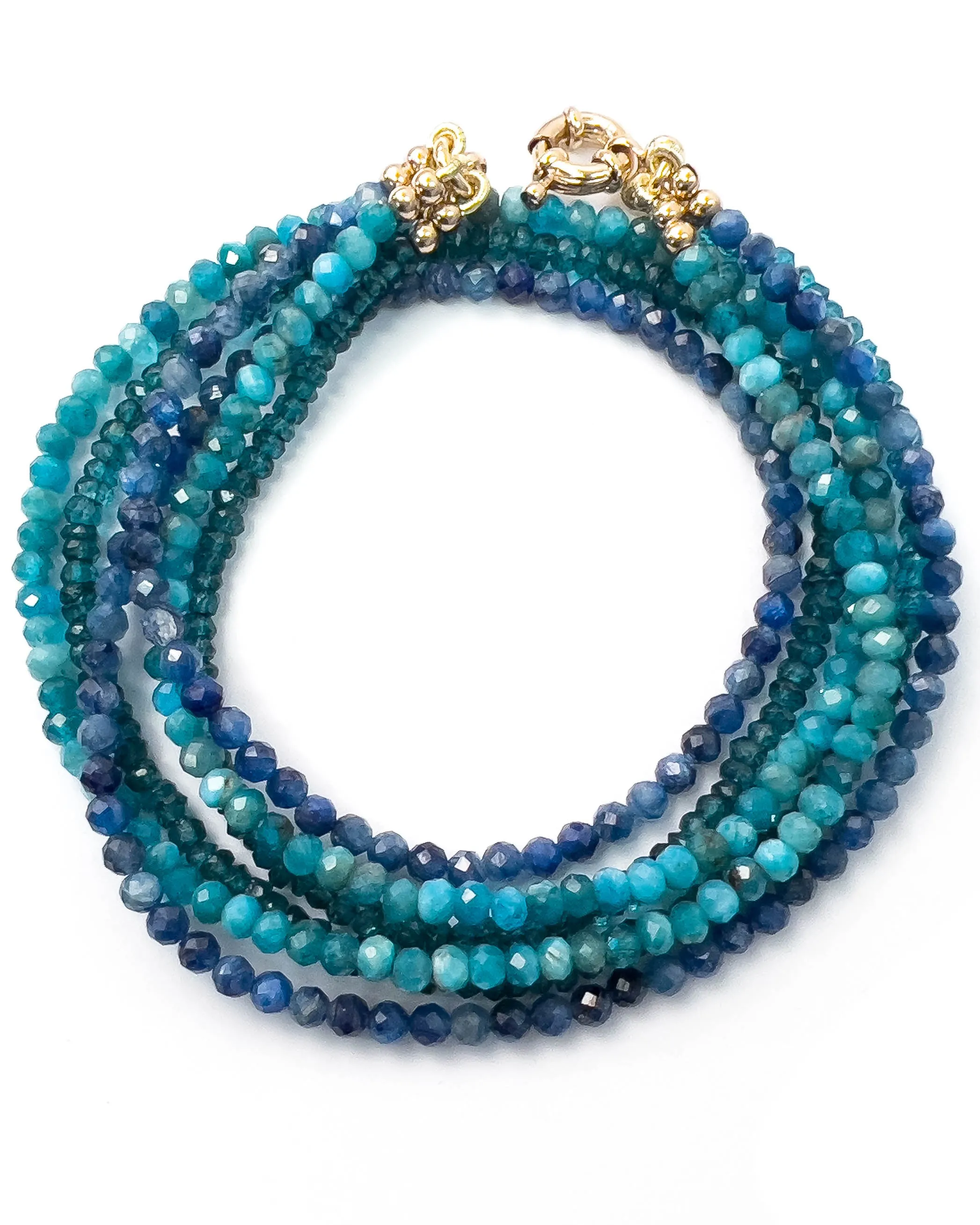 Triple Strand Kyanite, Apatite, London Blue Topaz Necklace