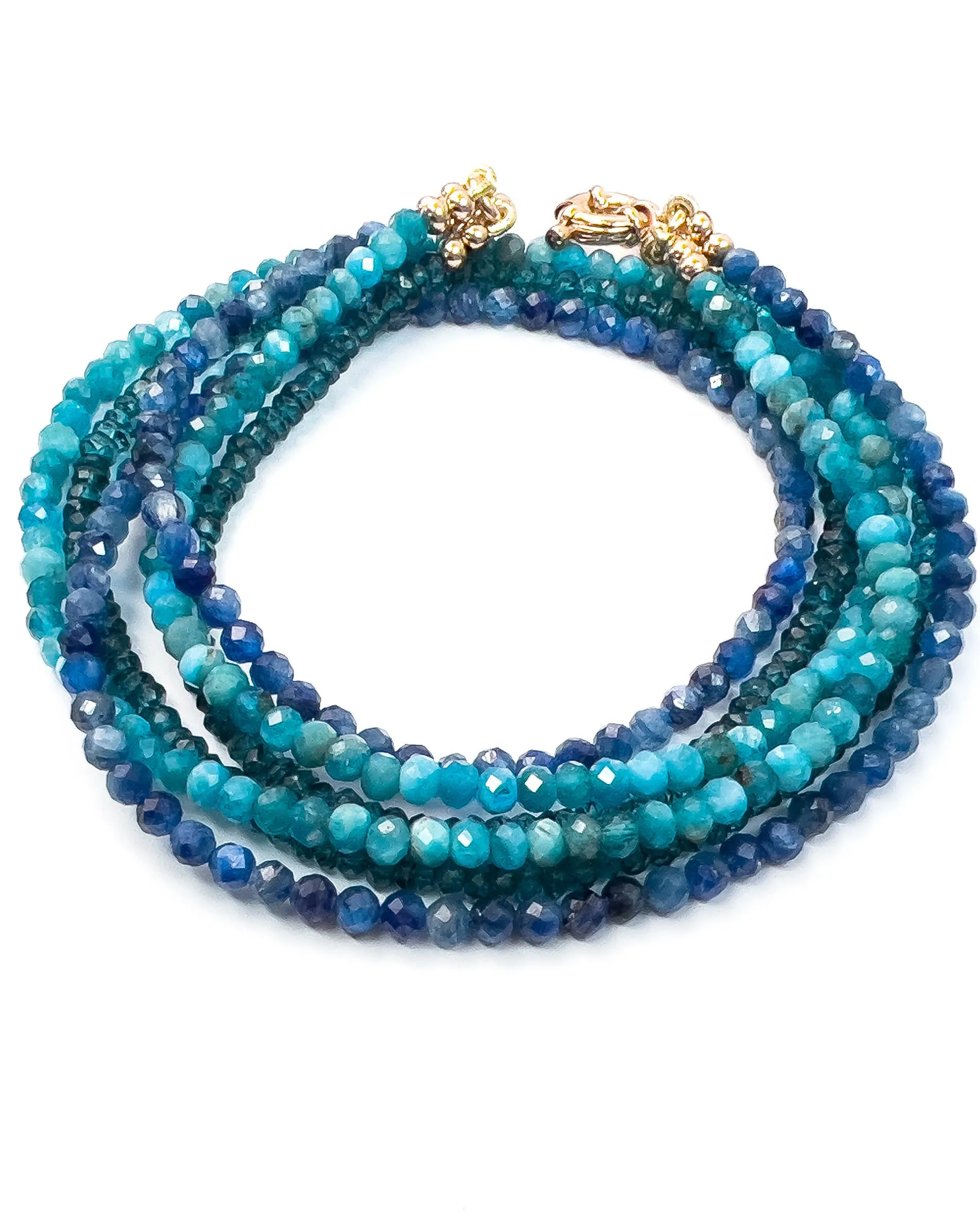 Triple Strand Kyanite, Apatite, London Blue Topaz Necklace