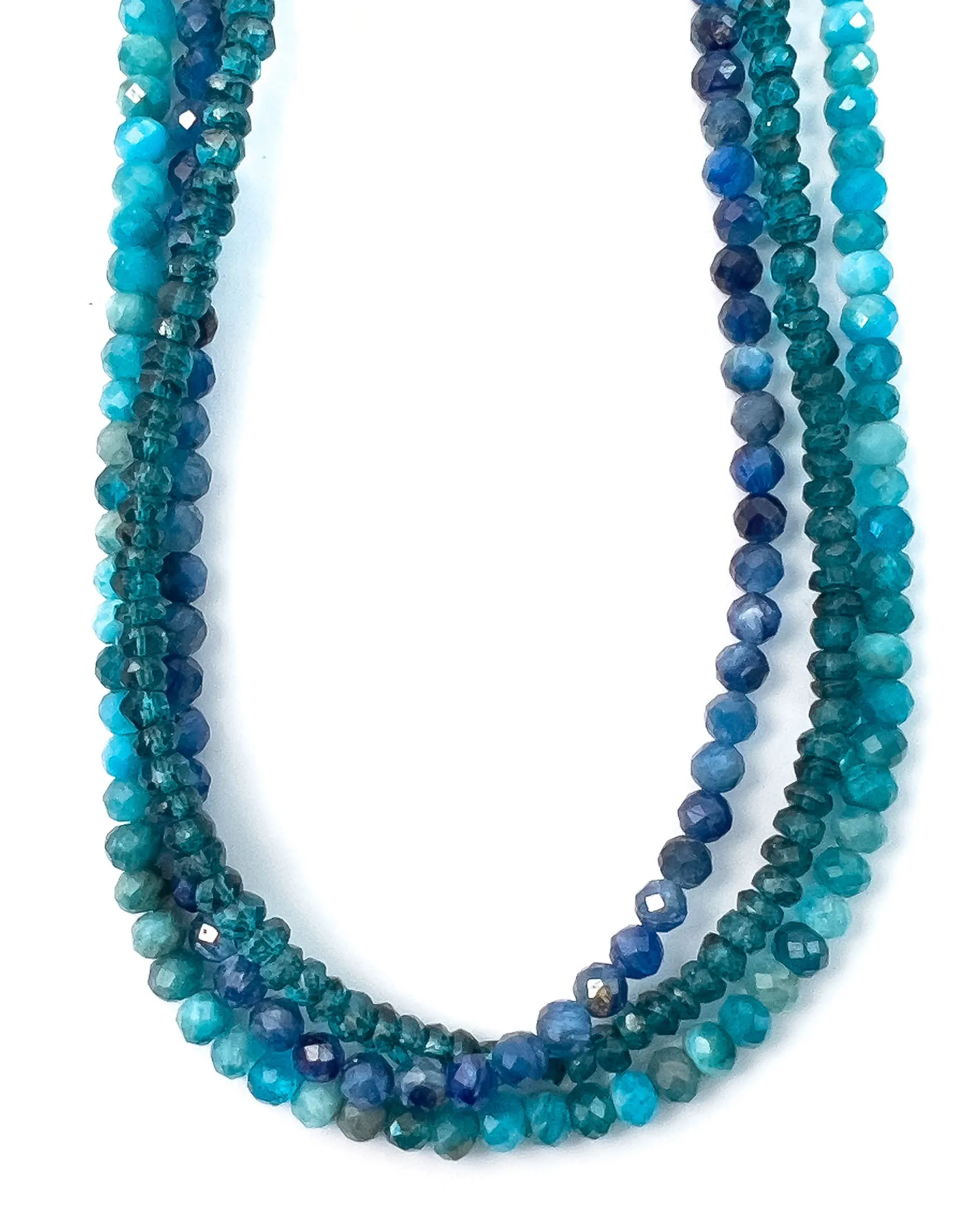 Triple Strand Kyanite, Apatite, London Blue Topaz Necklace