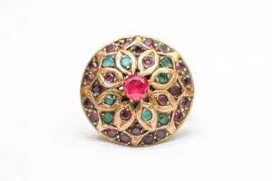 Turkish Mosaic Style Golden Ring with Ruby and Emerald