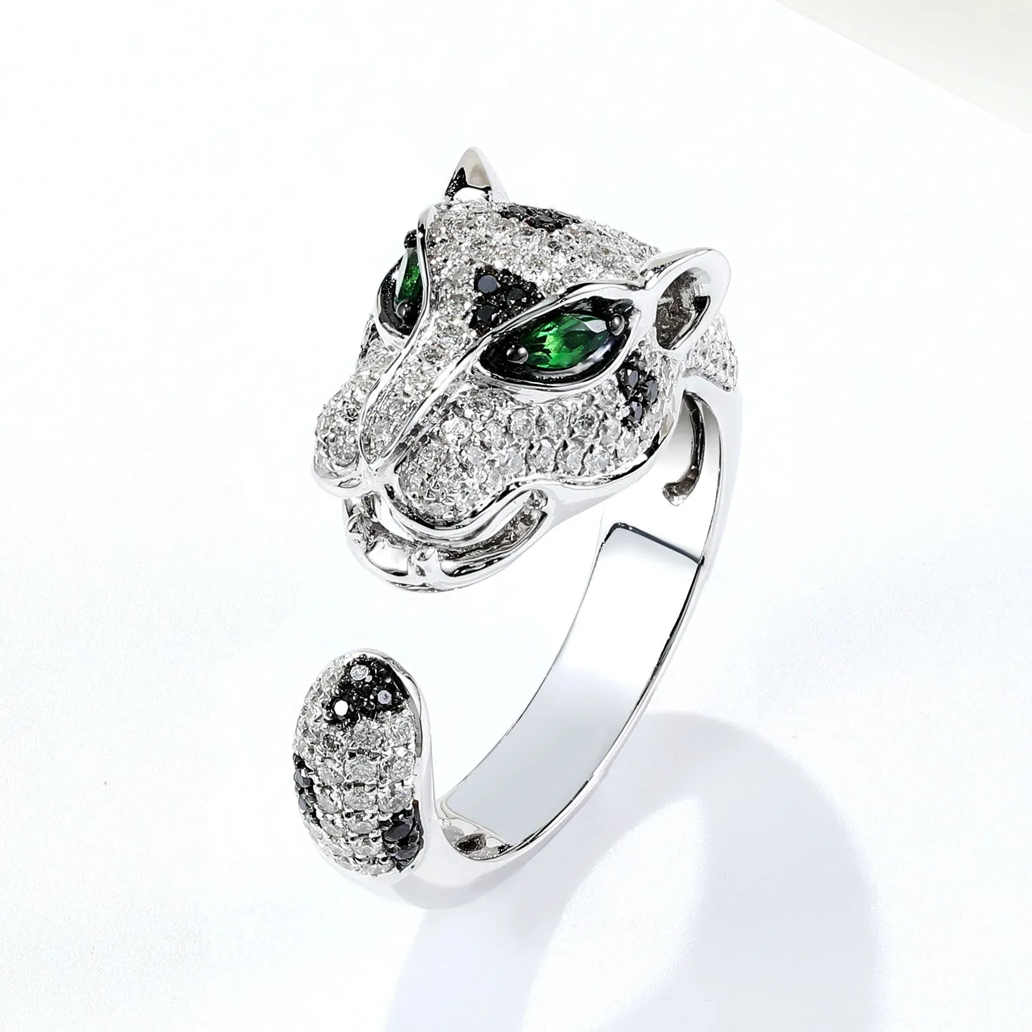 Two-Tone Gold Diamond Panther Wrap Open Ring