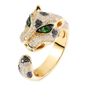 Two-Tone Gold Diamond Panther Wrap Open Ring