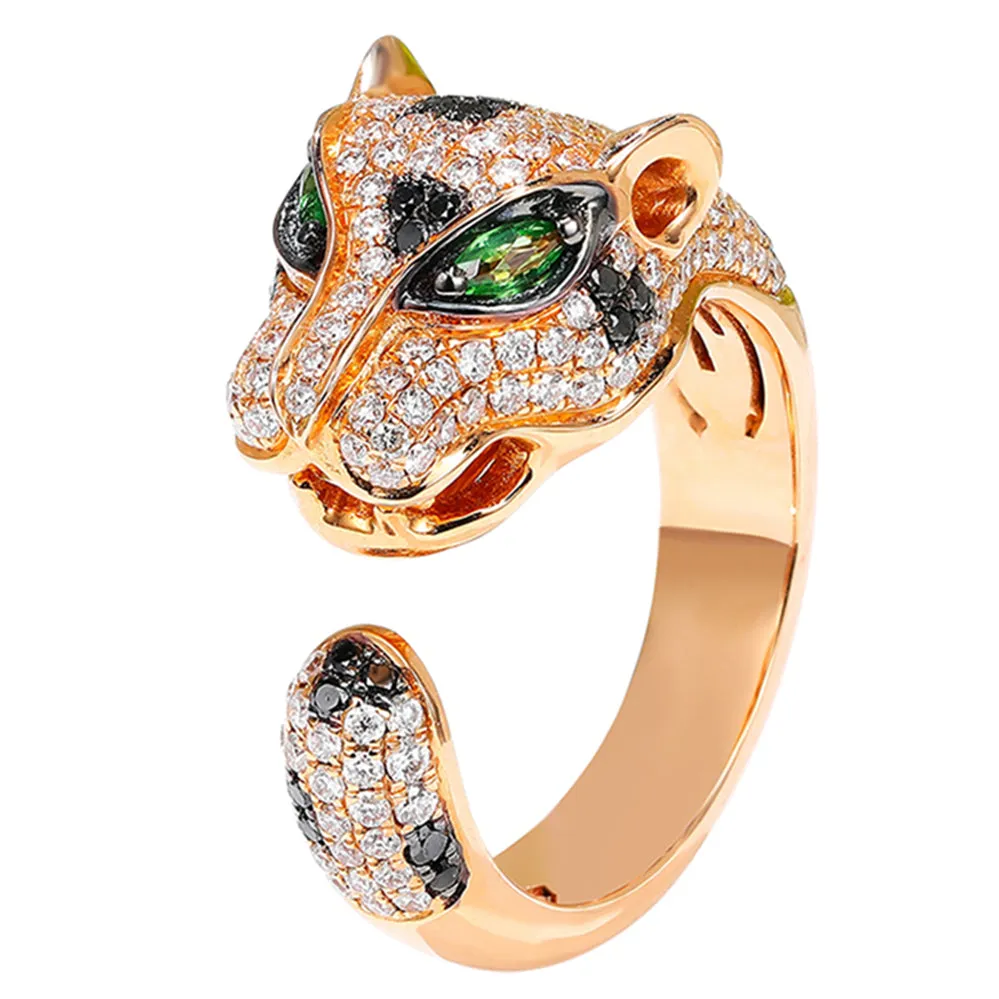 Two-Tone Gold Diamond Panther Wrap Open Ring