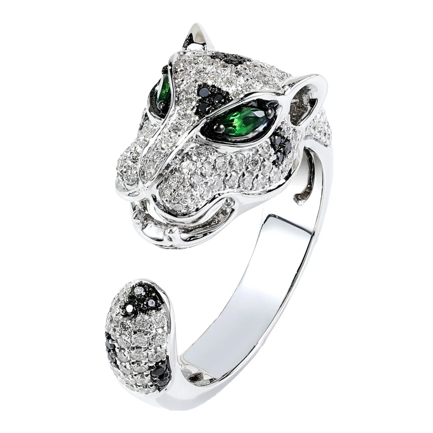 Two-Tone Gold Diamond Panther Wrap Open Ring