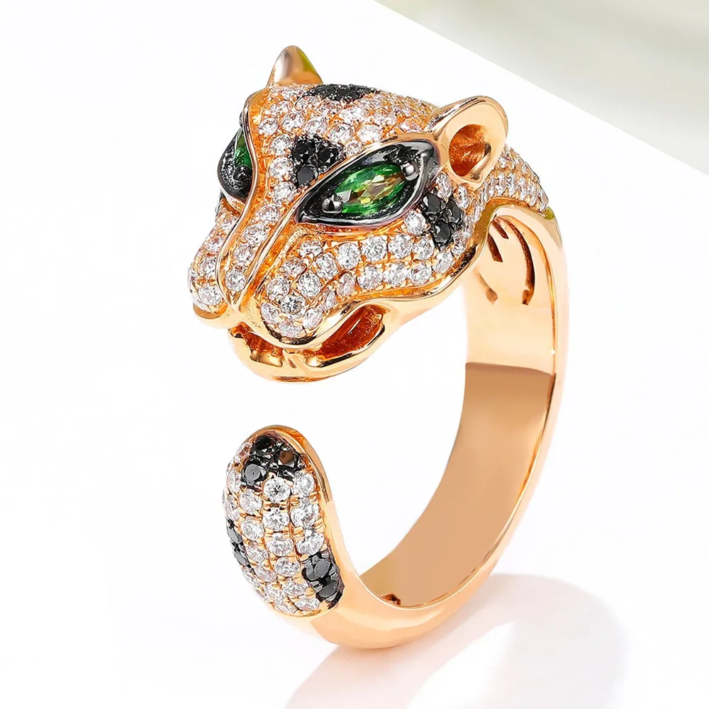 Two-Tone Gold Diamond Panther Wrap Open Ring