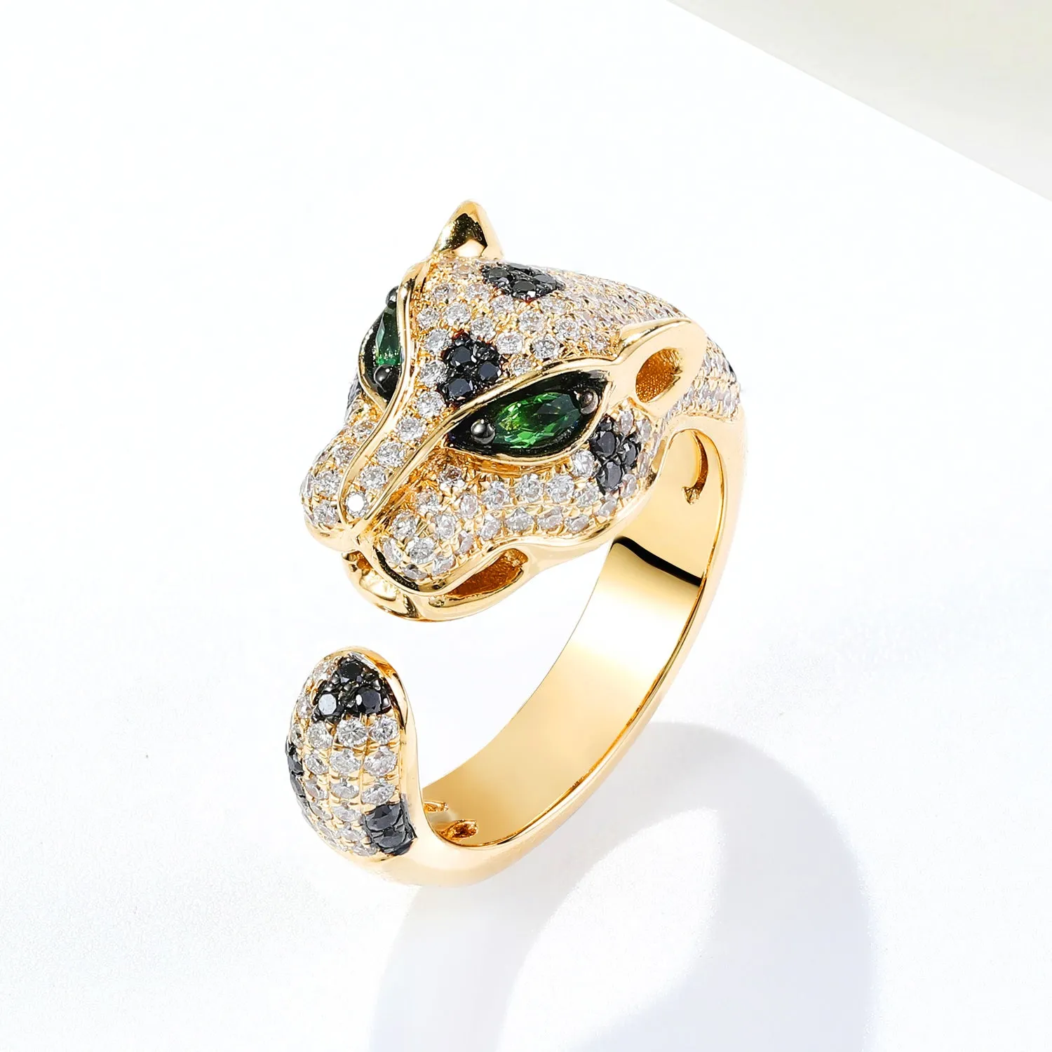 Two-Tone Gold Diamond Panther Wrap Open Ring