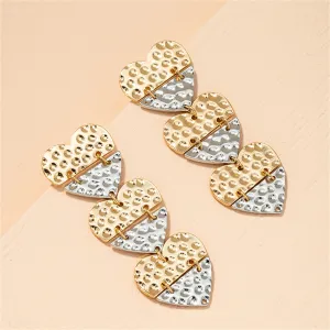 Two Tone Patchwork Heart Dangle Earrings