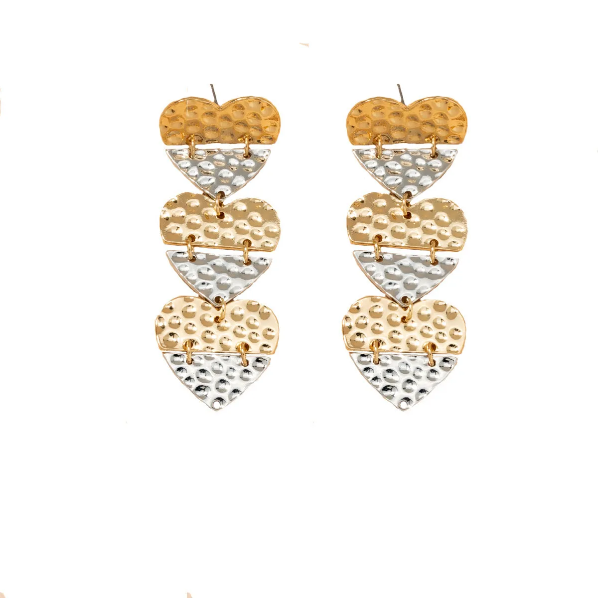 Two Tone Patchwork Heart Dangle Earrings