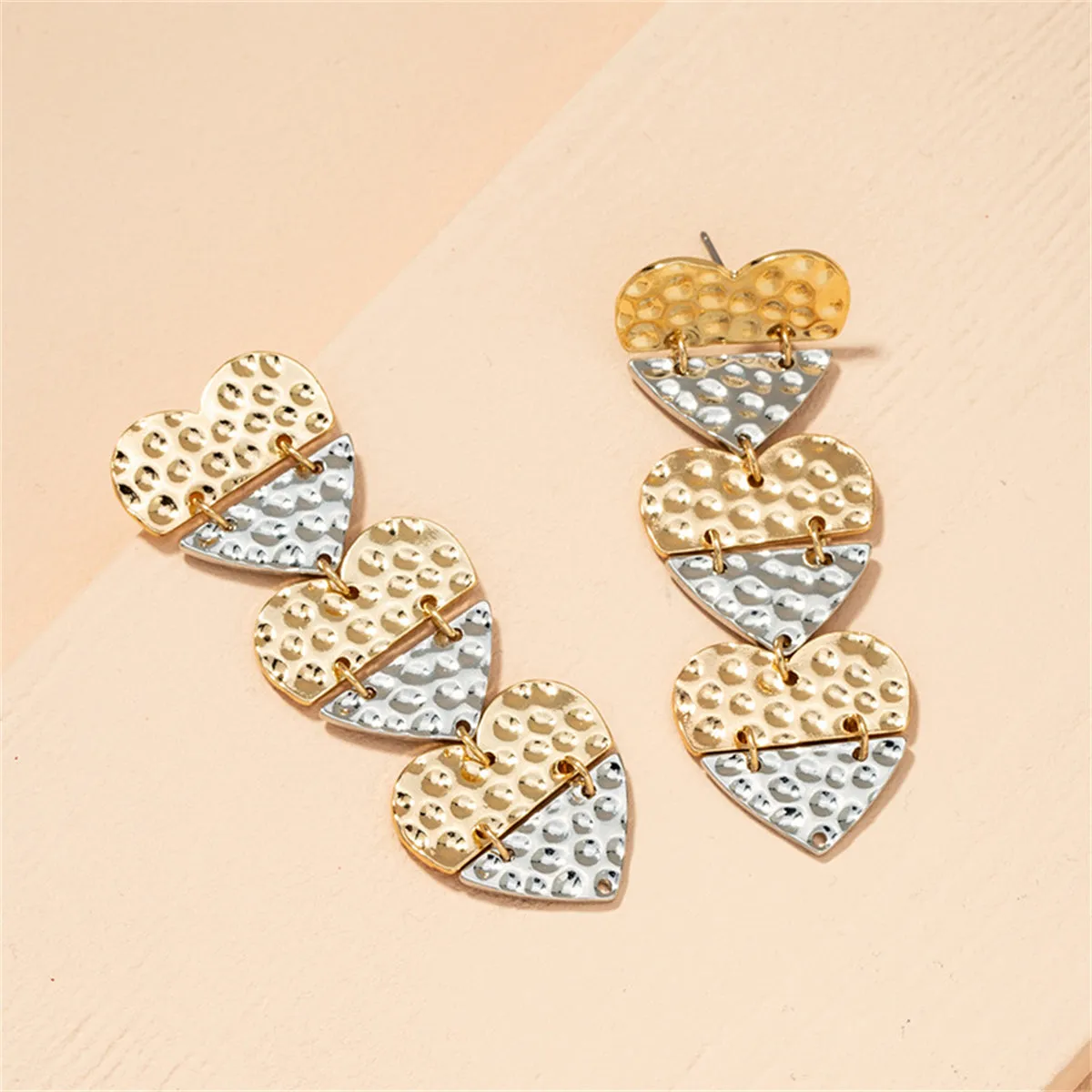 Two Tone Patchwork Heart Dangle Earrings