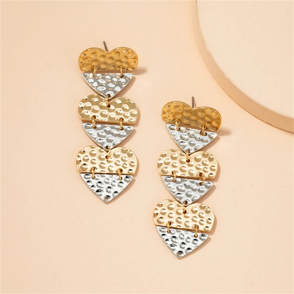 Two Tone Patchwork Heart Dangle Earrings