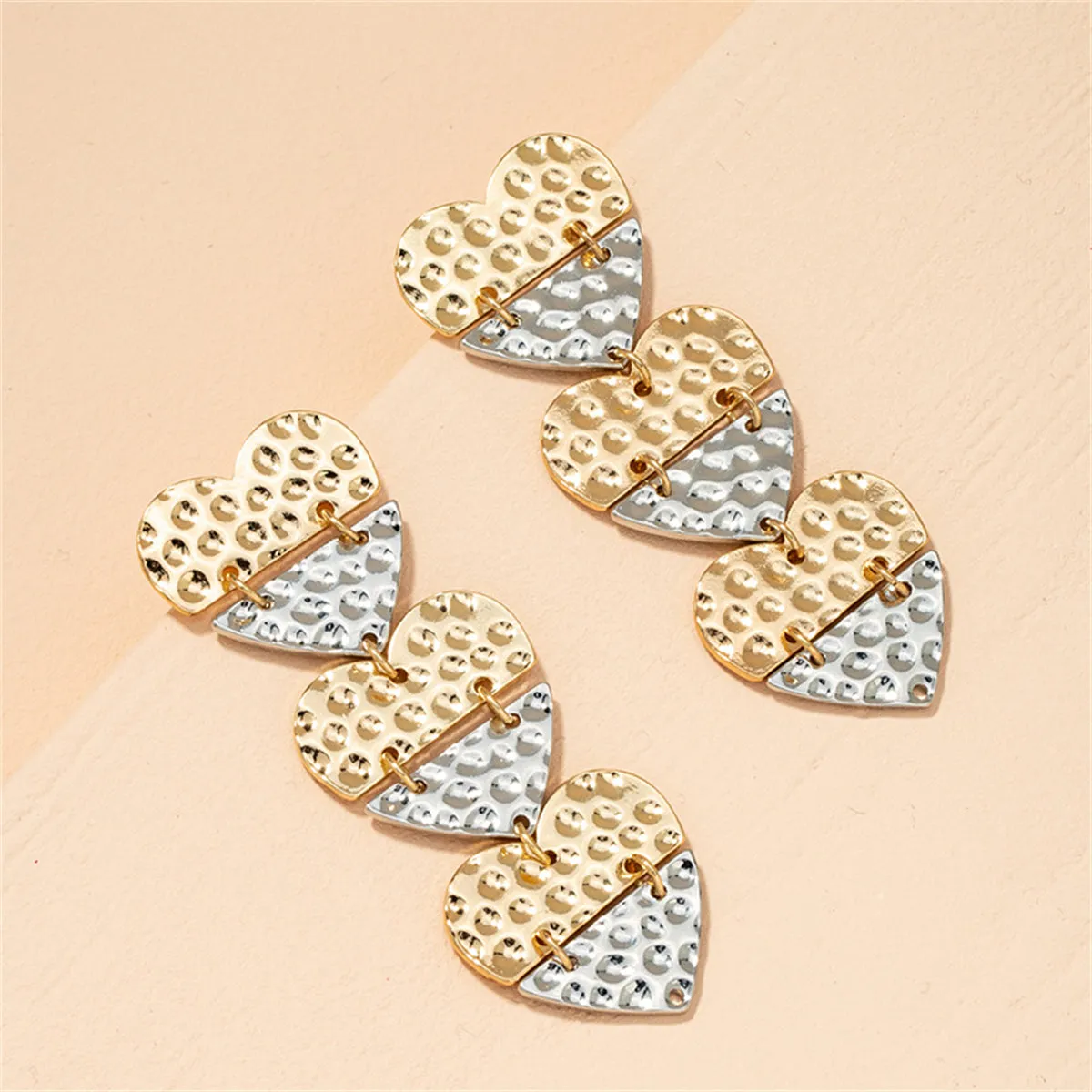 Two Tone Patchwork Heart Dangle Earrings